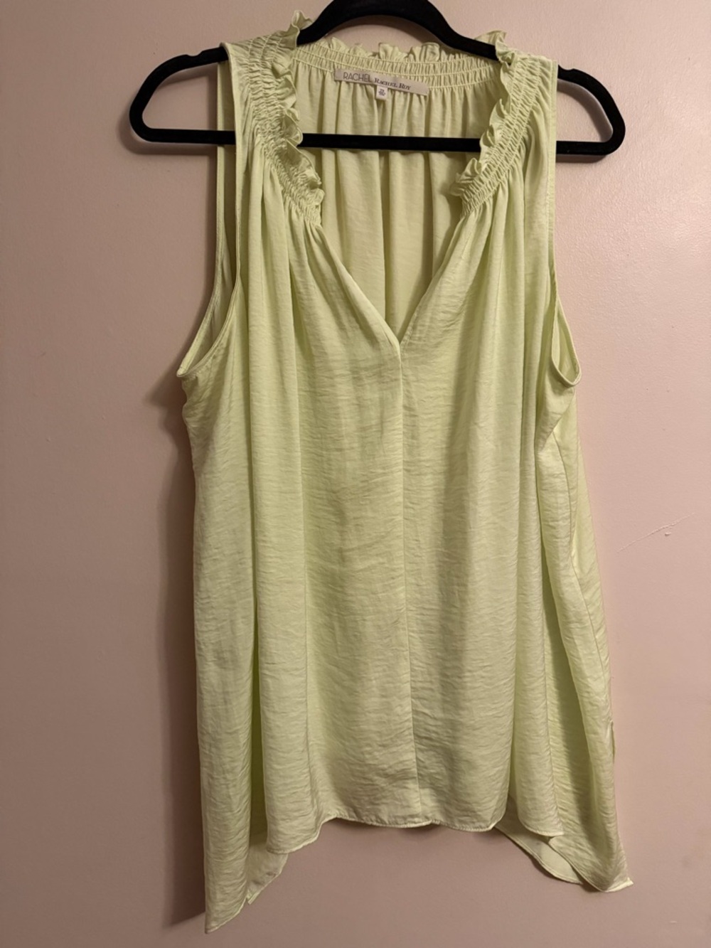 RACHEL Rachel Roy Light Lime Ruffled V-Neck Sleeveless Camisole